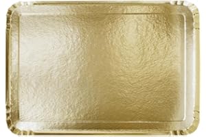 SANYGIENE Plateau Traiteur Jetable Réception | Lot de 100 Pateaux Carton Rigide | 2 Dimensions | Argent - Or - Noir | Service - Présentation Buffet Petits Fours Verrines | Sucré - Salé | (or, 19X28 cm)