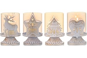 Sziqiqi Juego de 4 Candelabros de Metal Portavelas Blanco para Centro de Mesa Candelabros con Velas de Huracán Prefieren Centros de Mesa para Decoración de Chimenea de Manto de Mesa Navideña, Blanco