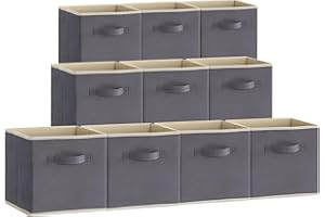 Lifewit Lot de 10 Boite Rangement Pliables, Cubes de Rangement Tissu, Panier de Rangement, Caisse de Rangement avec Poignées pour Vetements, Jouets, 33 x 33 x 33 cm, Gris
