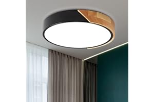NICEME 24W Lamparas de Techo Madera Redondo,Madera moderna LED luces de techo 6500K Blanco Frío,Φ30cm Para Cocina Sala de Estar Dormitorio Pasillo Comed