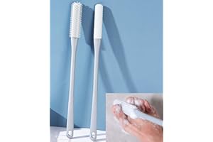 JEJA Spazzola Piedi Doccia con Manico Lungo in Silicone, Spazzola per la pulizia delle unghie, Lava Piedi per Anziani, Pulisci Piedi per Disabili, Set di 2 pezzi, Grigio