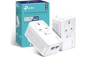TP-Link TL-PA7027PKIT Passthrough Powerline Adapter Kit, AV1000 2-Port Gigabit, Powerline Network Adapters Speed up to 1000 Mbps, 4K Video Streaming and Online Gaming, No Configuration Required