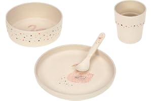 LÄSSIG Barnporslinsset (tallrik, mugg, skålar, sked) utan melamin, BPA-fritt, för diskmaskin och mikrovågsugn/diskset litet v