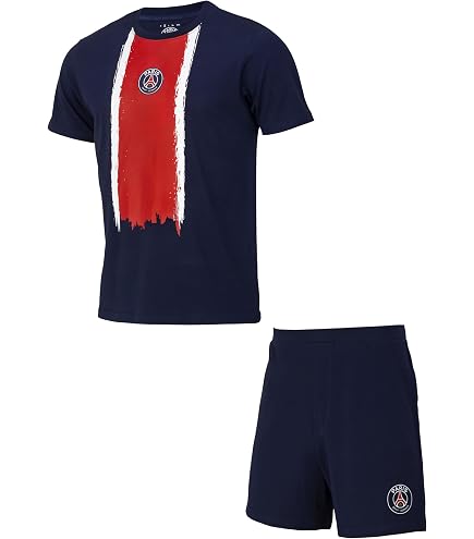 Pyjama Short PSG Collection Officielle - T-shirt Et Short - 100% Coton - Taille S à XL
