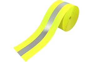 MARARDI Cinta Reflectante para Coser - Cinta Métrica [10 Metros x 50mm] no Adhesiva - [Amarillo Fluorescente] Poliéster 100% - Tribanda Tela de Seguridad Alta Visibilidad - Poder Reflectivo ≥300