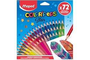 Maped Lápices de Colores Star x72, Madera de Tilo Colores Vibrantes y Resistentes Punta Fina, Estuche de Cartón, Ideal para Escuela Dibujo y Arte Creativo