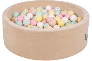 KiddyMoon Rund Bällebad Velvet Bällepool 90X30cm/300 Bälle ∅ 7Cm Ballgruben Für Babys Spielbad Kleinkinder, Hergestellt In EU, Sandbeige: Pastellbeige/Pastellgelb/Weiß/Mint/Puderrosa