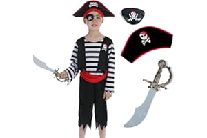 Rabtero Kinder Piraten Kostüm, Deluxe Piraten Cosplay Dress Up Set für Jungen, Luxus Piraten Prinzessin Kleid für Mädchen, Piraten Kostüm mit Zubehör für Kinder 3-10 Jahre alt