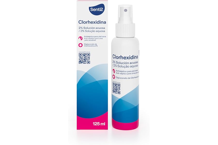 Senti2 Clorhexidina Solución Antiséptica para Piel, 2% Digluconato de Clorhexidina, Solución Acuosa, 125ml