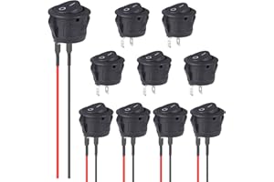 VEXUNGA 5Pezzi Interruttore a Bilanciere Rotondo con Linea e 5Pezzi Interruttori a Pulsante ON OFF 12V 2Posizioni SPST 2Pin 6A 250V 10A 125V 12 Volt Nero per Auto Pannello Barca Moto (10Pezzi)