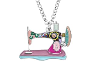 BONSNY Statement Enamel Rhinestone Chain Sewing Machine Necklaces Pendant Original Design for Women Girls Jewelry
