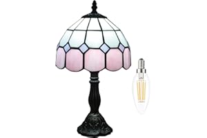 KINBOLAS Lampa Stołowa W Stylu Tiffany, Oświetlenie W Stylu Art Deco Ręcznie Wykonane Witrażem Klamka Mała Noc Sypialnia Lampa Sypialnia, Salon, śródziemnomorski Dekoracja Stolika światła Z Pod(Color:Pink 2)