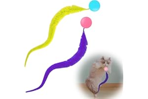 KAHOUI Pack of 2 Typed Wiggly Balls for Cats, Cat Toy Ball with Caterpillar Tail, Plain Wiggly Ball for Cats, Cat Toy, Self-Employment for Household, Pet Store (Yellow Purple)