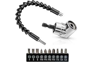 GOTRUST 12PCS Right Angle Drill and Flexible Angle Extension Bit Kit 300MM Flexible Drill Bit Extension Shaft + 105 Degree Right Angle Drill Attachment + Bits Power Tools