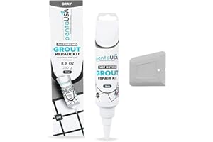 PentaUSA Grout Reviver - 250 gr Grey Grout, Tile Adhesive Grout Filler Tube, Fast Drying Grout Repair Kit, No Sealer Required, Grout Cleaner - Waterproof Grouts for Bathroom, Kitchen (250 Grams, Grey)