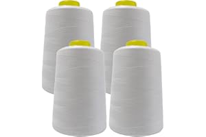 JYC CREATIVE 4 Bobines de fil à coudre (4 500 mètres/rouleau), fil polyester haute résistance, bobines pour travaux de couture, (4 Blanc 101, 5000Y)