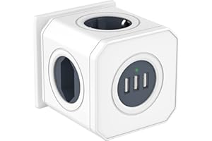 AFEXOA Prise USB Multiple 7 en 1, Multiprise Murale 4000 W/16 A avec 1 Grosse Prise et 3 Prises Plates, Cube Multiprise avec 3 Ports USB 5V 3.1A (2.4A Max) pour Casque, Téléphone, Lampe de Table
