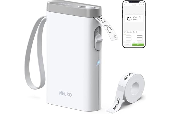 Nelko Imprimante d'étiquettes, Bluetooth P21, Étiqueteuse autocollante Portable, sans Fil, Mini imprimante d'étiquettes avec iOS Android, pour la Maison, Le Bureau, Blanc