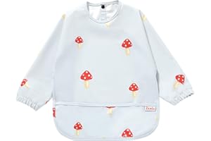 Zemiu Babero de Destete/Bebé, 100% Impermeable y Material Suave de PU, Lavable a Máquina, Mono de Manga Larga para Todos - Adecuado para Bebés de 6 a 30 Meses