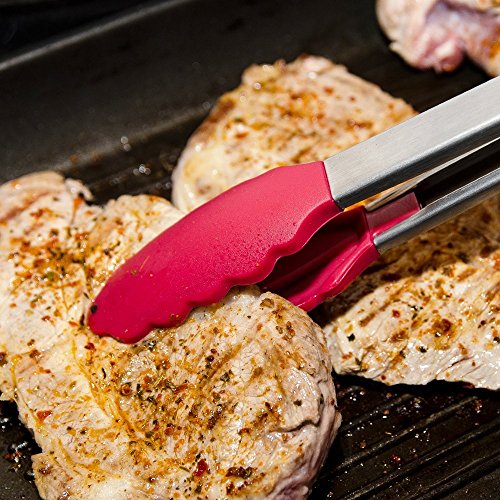 Chef Hessler, erstklassige Qualität, widerstandsfähiges Premium Silikon Zangen-Set für die Küche zum Kochen, Braten, Grillen (rot,22 cm & 30 cm) + Silikon Pfannenwender (rot, 28 cm) - 6