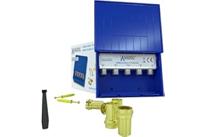 Anadol DiseqC 4/1 Interruptor 2.0 para antena parabólica, para recepción de 4 satélites para 1 participante, carcasa de protección contra la intemperie, HDTV, conmutador LNB + 5 conectores F + bridas