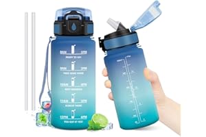 KOLLYKOLLA Gourde Sport 500ml, Gourde avec Paille sans BPA, Bouteille d'eau de Motivation avec Marqueur de Temps, Étanche et Réutilisable, Bouteille Réutilisable pour l'école, Sport, Bureau, Yoga, Camping