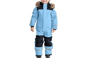 Elsa Keith Schneeanzug Kinder Unisex Skioverall Fleece Wasserdicht Schneeoverall mit Kapuze Skianzug Winddicht Winter Daunenjacke Verdickt Atmungsaktiv Skihose Warmes Outdoor Winteranzug