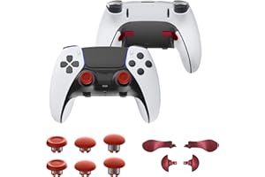 CHARM FOCUS Replacement Kit Thumbsticks & Back Paddles for PS5 Edge Controller, Analog Thumb Sticks Caps Interchangeable for PS5 Dual Sense Edge Stick Module, 6 Joysticks, 4 Back Buttons, Red