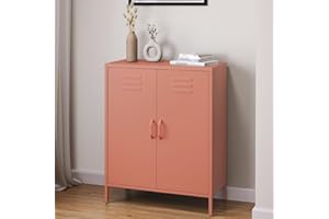 skølm Atria Metall Kommode – Sideboard in Terrakotta – Metallschrank mit 3 Fächern & Doppeltüren – Mehrzweckschrank mit flexiblen Einlegeböden – Industrial Highboard – Aufbewahrungsschrank/Flurschrank