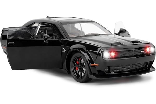 imtfzct Modèle de voiture 1/24 Dodge Challenger SRT Hellcat, modèle à collectionner en métal avec lumières et sons, jouet de voiture à tirer vers l'arrière pour décoration, cadeau d'anniversaire pour