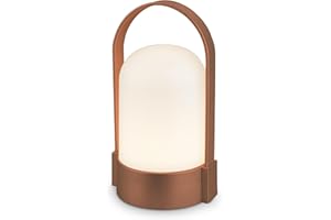 BRILONER - Lámpara de mesa LED inalámbrica IP44, táctil, regulable, batería reemplazable, lámpara de noche, lectura, LED, camping, lámpara de batería, 9x8x15,5 cm, marrón metálico
