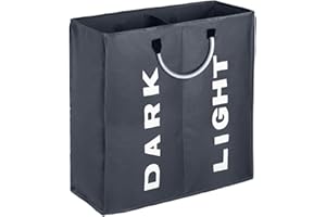 IHOMAGIC Bolsas para la colada Cesto para Ropa Sucia Plegable Bolsa Colada para Baño Con 2 Compartimiento Organizador Lavandería para Cocina Dormitorio Hotel Viaje Capacidad 60L 53x23×53cm Gris Oscuro