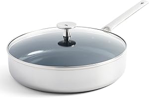 Blue Diamond Cookware Triple Steel Padella Antiaderente in Acciaio Inossidabile in Ceramica da con Coperchio, 28 cm/3.58L, Senza PFAS, Multistrato Induzione, Forno, Lavabile in Lavastoviglie, Argento