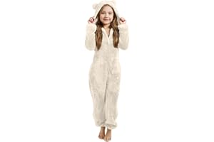 GENERIC Onesie for Kids Girls Boys Plain Fleece Hooded Onesies Pjs Soft Fluffy Loungewear Cozy Warm Comfortable All in One Jumpsuit Boys Girls Jumpsuits Sleepwear