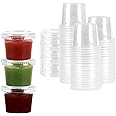 Khaleej Pack 100 Of 1oz Jello Shot Cups – Clear Plastic Small Containers With Tight Lids Condiment Cups Sauce Cups Souffle Cups Disposable Ketchup Cups Tiny Comfy Cups