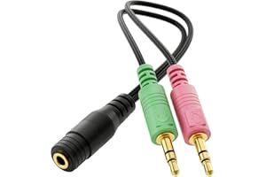 deleyCON Kabel Stereo Headset PC Laptop Adapter Audio Jack Y Adapter - 1x Wtyczka Jack 3,5mm Gniazdo CTIA 4-Biegunowe TRRS oraz 2x Wtyczka 3,5mm - Smartfon Zestaw Słuchawkowy do PC lub Laptopa