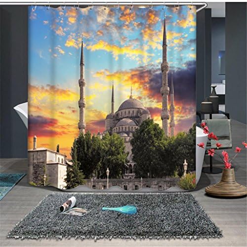 GFYWZ 3D Visual space Castle Building at dusk 100%Polyester Digital printing Bathroom decorated Waterproof and mildew Individuality Thickened Shower curtains , 180*200cm