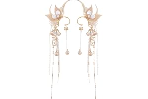 NICENEEDED Butterfly Elf Ear Cuffs, Handmade Golden Fairy Ear Cuffs with Tassel, Non Piercing Ear Clips Cosplay Accessories for Women Halloween