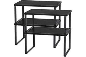 YBING Juego de 4 Organizador Cocina Estanteria Cocina, Organizador Armarios Cocina Apilable para Encimera, Gabinete, Estantes de Almacenamiento para Alimentos y Cubiertos (Negro 2)