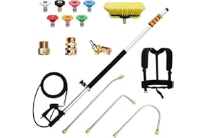 AYYDS Teleskop Hochdruckreiniger Zauberstab, 7,3 m Hochdruckreiniger Sprühstab Set mit 7 Sprühdüsenspitzen, Bürstenkopf, Dachrinnenreiniger, 2 Schlauchadaptern und Stützgurt