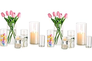Jarrones de Vidrio para la DecoracióN de la Mesa, Hewory 12pcs Claro JarróN para Eventos de Boda Centros de Mesa, Los Titulares de la Vela del HuracáN para Velas Flotantes Pilar