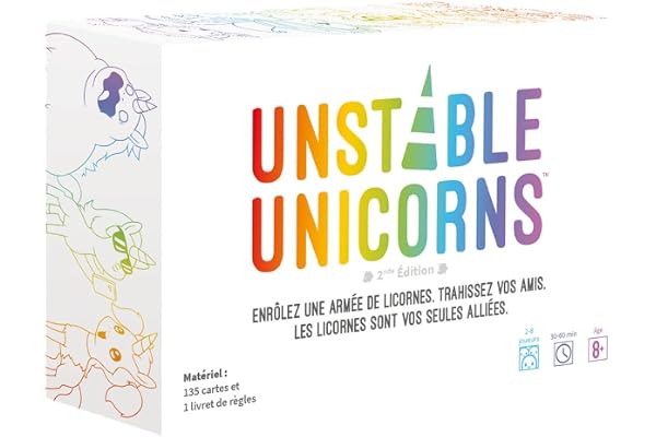 Asmodee - Unstable Unicorns - Jeu de Cartes Stratégique pour Adultes et Enfants dès 8 Ans - Thème : Destruction & Licornes - Jeu de Société 2 à 8 Joueurs - 30 à 45 Min - Version Française - TeeTurtle