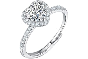 HEEYA 925 Sterling Silver Rings for Women Girl, Moissanite/Cubic Zirconia Adjustable Engagement Wedding Eternity Promise Rings, Bridal Ring Round/Heart/Square, Anniversary Jewellery Gifts with Box