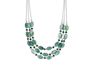 FULU AUTUMN Layered Statement Chunky Necklace for Women Beaded Costume Silver Necklace with Shell Beads Valentines Birthday Gifts for Her