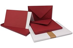 FARBENFROH BY GUSTAV NEUSER Juego de 25 tarjetas plegables DIN A5/C5, color rojo oscuro, con sobres y hojas insertables, muy estable, aptas para impresoras.