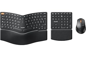 ProtoArc EKM04 Clavier Souris Ergonomique, 2.4GHz Ensembles Ergo Clavier et Souris sans Fil, Pavé Numérique Séparé, Design Split, Repose-Poignet, Rechargeable, pour Bureau, PC, Portable, Windows
