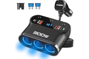 ‎QIDOE Dual PD 30W Auto Zigarettenanzünder Verteiler 300W: KFZ Adapter 12V USB C Ladegerät 3 Mehrfach Steckdose 12 Volt DC Stecker Splitter mit Schalter LED Voltmeter für iPhone Sitzheizung GPS Kamera Navi