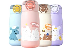MHwan Borraccia Termica Bambini, 470 ml, Robusta, a Prova di Perdite, Borraccia Bambini Termica con Cannuccia per Bevande Calde e Fredde, Senza BPA, Adatta a Bambini e Bambine