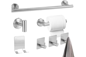 YUNYODA Toalleros de Baño, 7PCS Accesorios Baño Inoxidable con Tornillos, 3 Ganchos para Toallas y portarrollos de Papel higiénico, Accesorios de Pared para baño y Cocina, 40cm, Plata