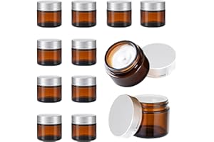 FEADBYT Vasetti Vetro Ambrato, 12 Pezzi Barattoli Cosmetici, 10ml Contenitore in Vetro Marrone, Barattoli per Crema, Vasetti da Viaggio Ricaricabili, Per Cosmetici, Creme, Lozioni, Oli Essenziali(Argento)